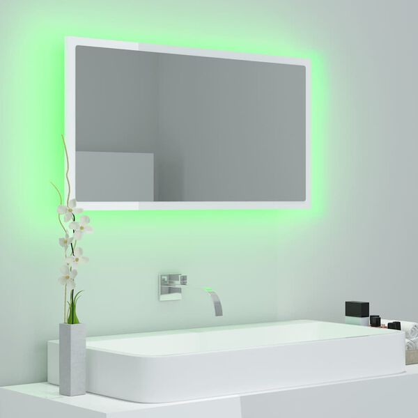 vidaXL Specchio da Bagno LED Bianco Lucido 80x8,5x37 cm in Acrilico