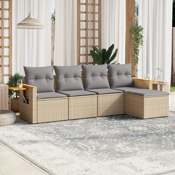 vidaXL Set Divano da Giardino 5 pz con Cuscini Beige in Polyrattan