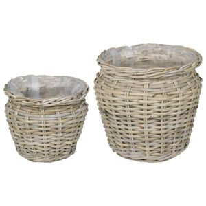 vidaXL Cesto per Piante GENDT 2 pz Grigio naturale Rattan Kubu