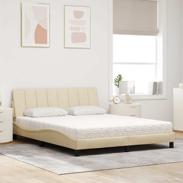 vidaXL Letto con Materasso Hanko Crema 160x200 cm in Tessuto