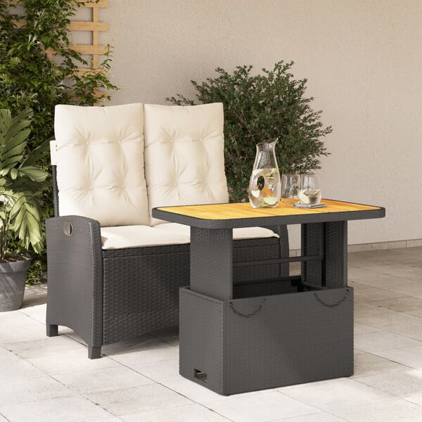 vidaXL Set da Pranzo da Giardino 2 pz con Cuscini Nero in Polyrattan