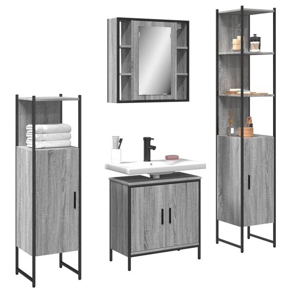 vidaXL Set Mobili da Bagno 4 pz Grigio Sonoma in Legno Multistrato