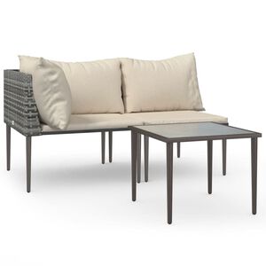 vidaXL Set Divani da Giardino 3 pz con Cuscini in Polyrattan Grigio