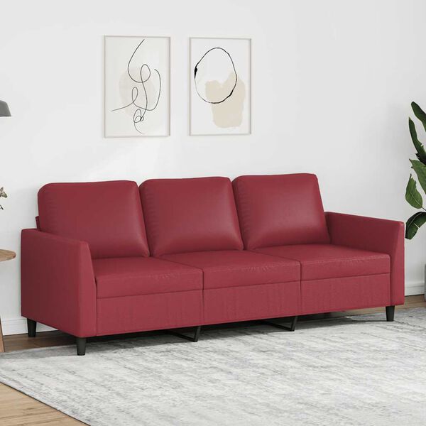 vidaXL Divano a 3 Posti Rosso Vino 180 cm in Similpelle