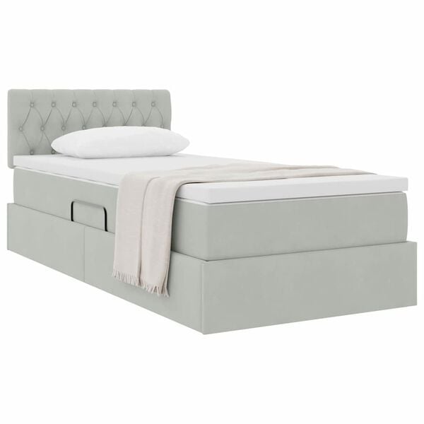 vidaXL Letto con Contenitore Grigio chiaro 90 x 200 cm Velluto