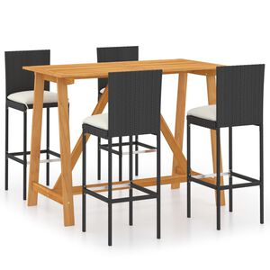 vidaXL Set da Bar da Giardino 5 pz con Cuscini Nero