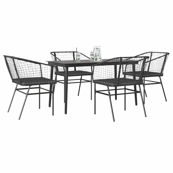 vidaXL Set da Pranzo da Giardino con Cuscini 5 pz Polyrattan Vetro
