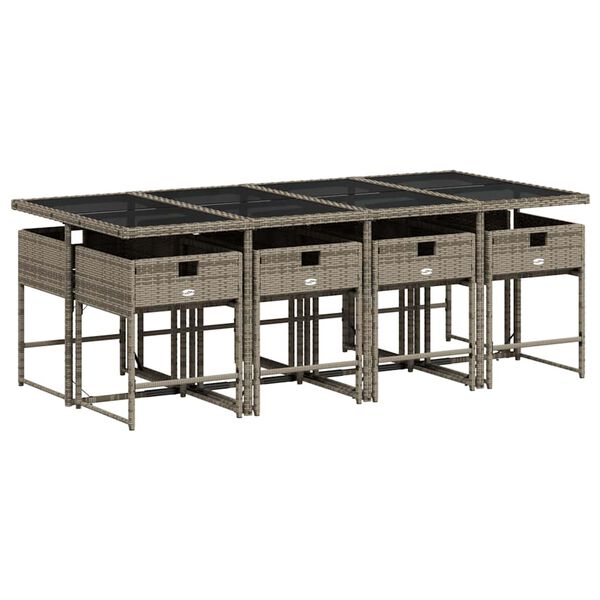 vidaXL Set da Pranzo da Giardino 9 pz con Cuscini in Polyrattan Grigio