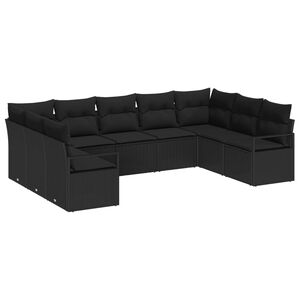 vidaXL Set Divano da Giardino con cuscino 9 pcs Nero polyrattan