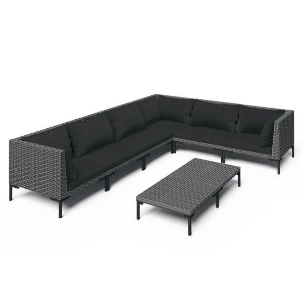 vidaXL Set Divani da Giardino 7 pz con Cuscini Polyrattan Grigio Scuro