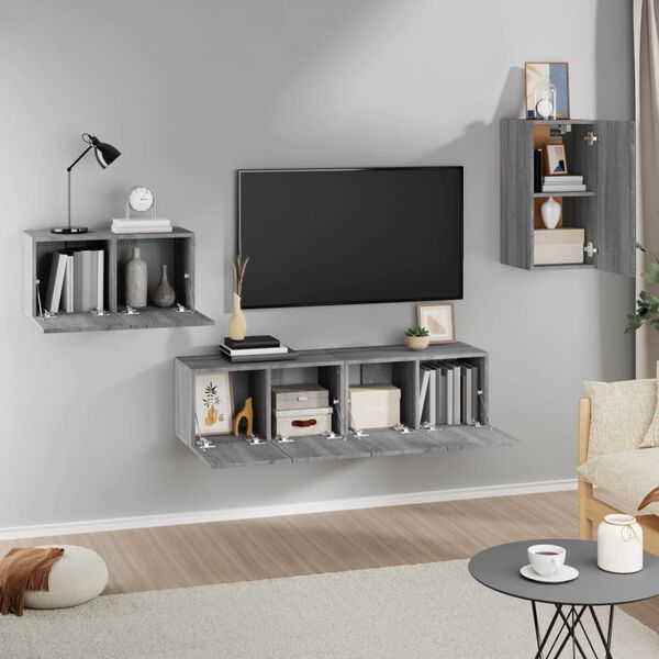 vidaXL Set di Mobili Porta TV 4 pz Grigio Sonoma in Legno Multistrato