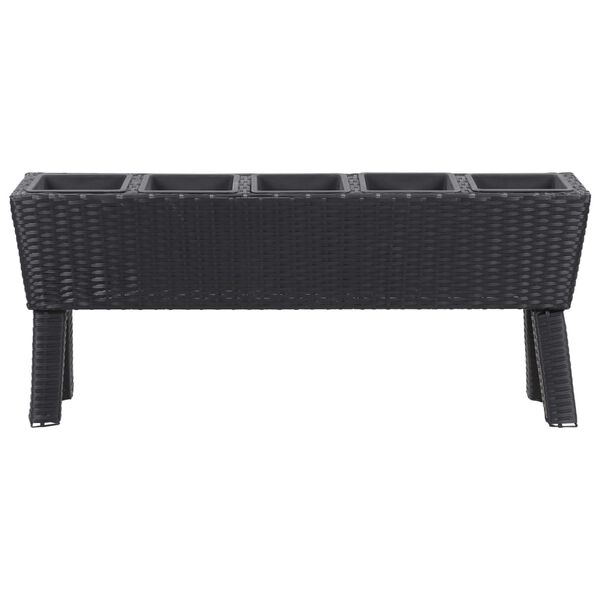 vidaXL Letto Rialzato con Gambe e 5 Vasi 118x25x50 cm Polyrattan Nero