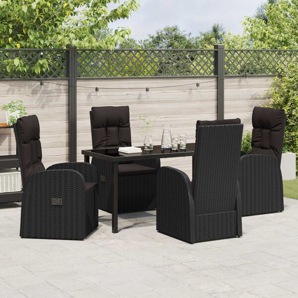 vidaXL Set da Pranzo per Giardino con cuscino 5 pcs Nero polyrattan