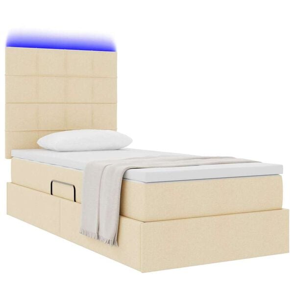 vidaXL Letto con contenitore e LED Crema 90 x 190 cm Poliestere