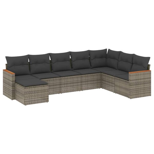 vidaXL Set Divano da Giardino 8 pz con Cuscini Grigio in Polyrattan