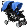 vidaXL Passeggino Gemellare a Tandem in Acciaio Blu e Nero