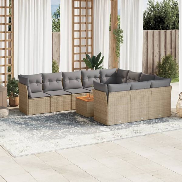 vidaXL Set Divano da Giardino 11 pz con Cuscini Beige Misto Polyrattan