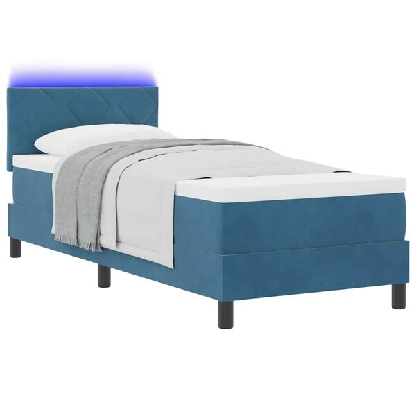 vidaXL Letto a Sorgente LED con led Blu Scuro 80 x 200 cm Velluto