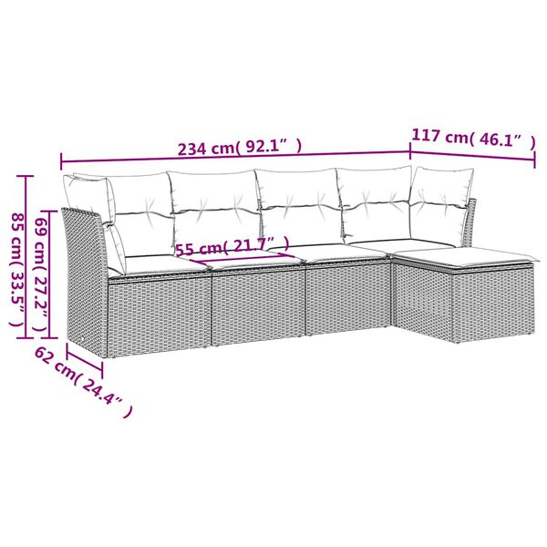 vidaXL Set Divano da Giardino 5pz con Cuscini Grigio Chiaro Polyrattan