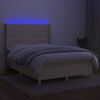 vidaXL Letto a Molle con Materasso e LED Crema 140x200 cm in Tessuto