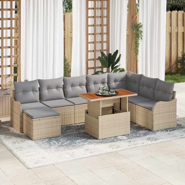 vidaXL Set Divano da Giardino 9 pcs Beige Poly Rattan