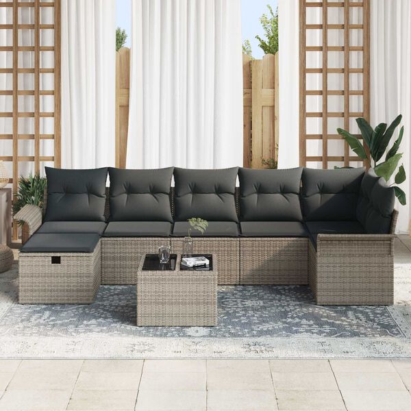 vidaXL Set Divano da Giardino con cuscino 8 pcs Grigio Poly Rattan
