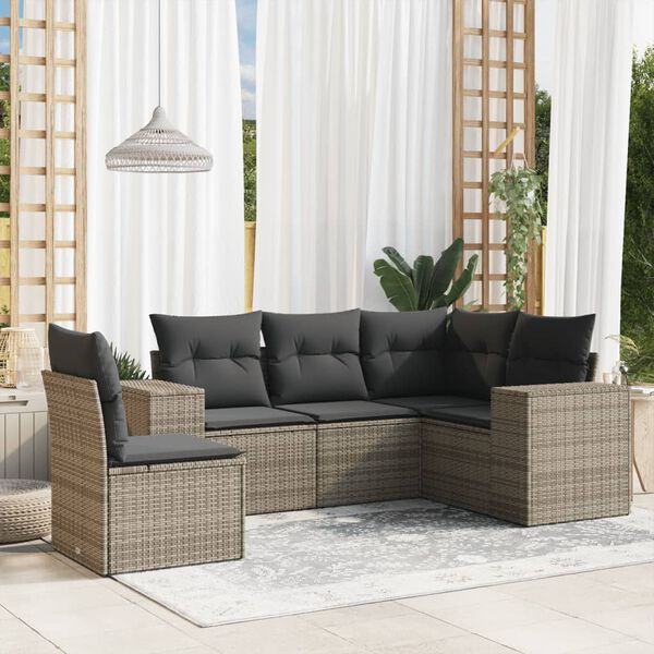 vidaXL Set Divano da Giardino 5 pz con Cuscini Grigio in Polyrattan