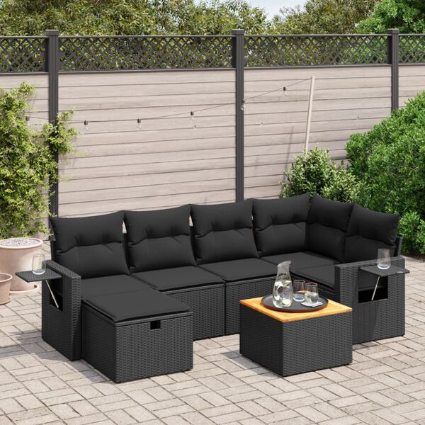 vidaXL Set Divani da Giardino con Cuscini 7pz Nero Polyrattan