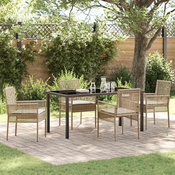 vidaXL Set da Pranzo per Giardino con cuscino 5 pcs Beige polyrattan