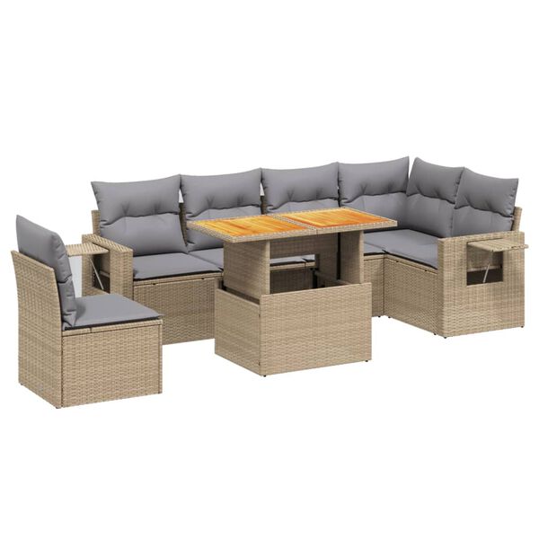 vidaXL Set Divani da Giardino 7 pz con Cuscini Beige in Polyrattan