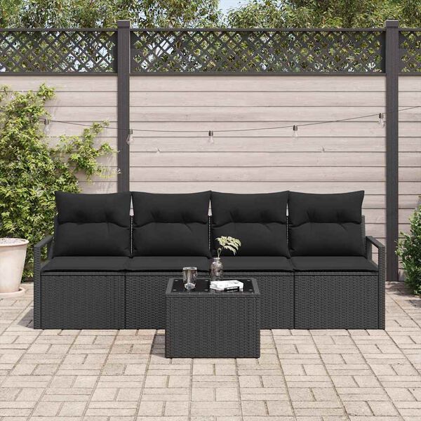 vidaXL Set di divani con cuscino 5 pcs Nero polyrattan