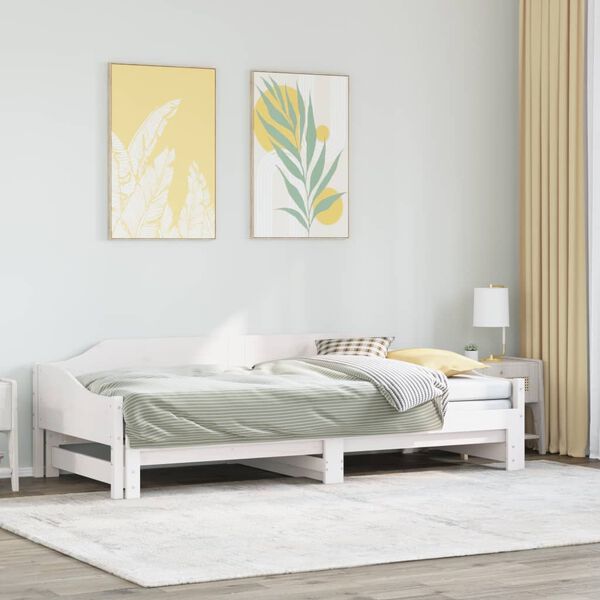 vidaXL Divano Letto con Letto Estraibile Bianco 90x190cm Massello Pino