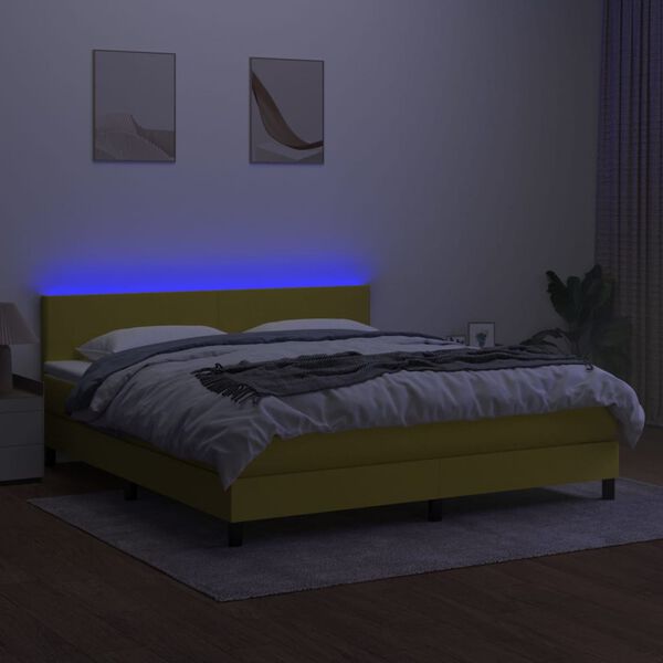 vidaXL Letto a Molle con Materasso e LED Verde 160x200 cm in Tessuto