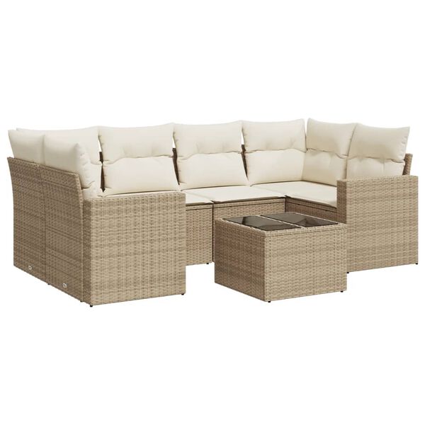 vidaXL Set Divani da Giardino 7 pz con Cuscini Beige in Polyrattan