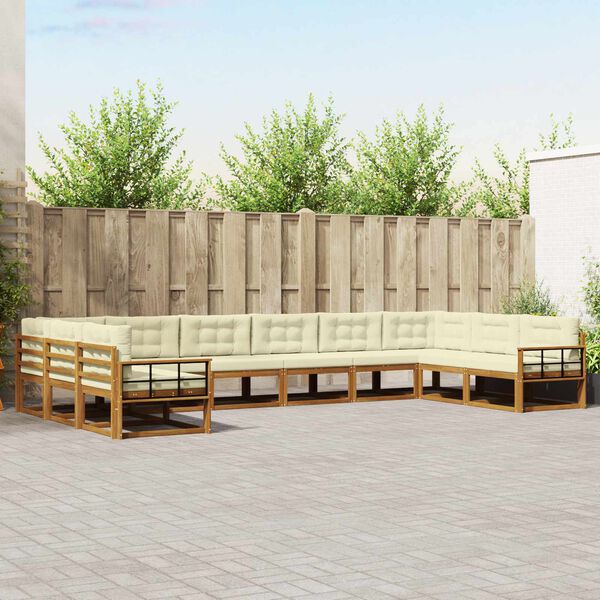 vidaXL Set di divani da esterno con cuscino 10 pcs Naturale e Crema