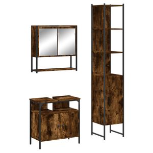 vidaXL Set Mobili da Bagno 3 pz Rovere Fumo in Legno Multistrato