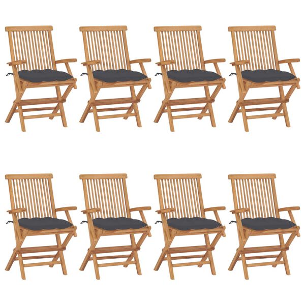 vidaXL Sedie da Giardino con Cuscini Antracite 8pz Legno Massello Teak