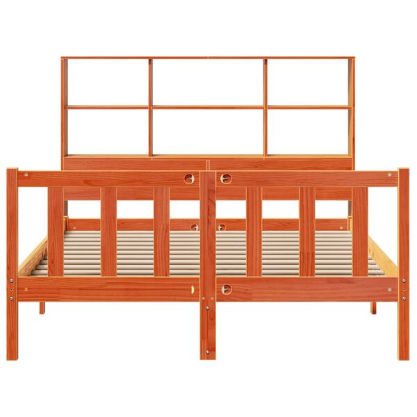 vidaXL Letto Libreria senza Materasso Marrone Cera 135x190 cm in Pino
