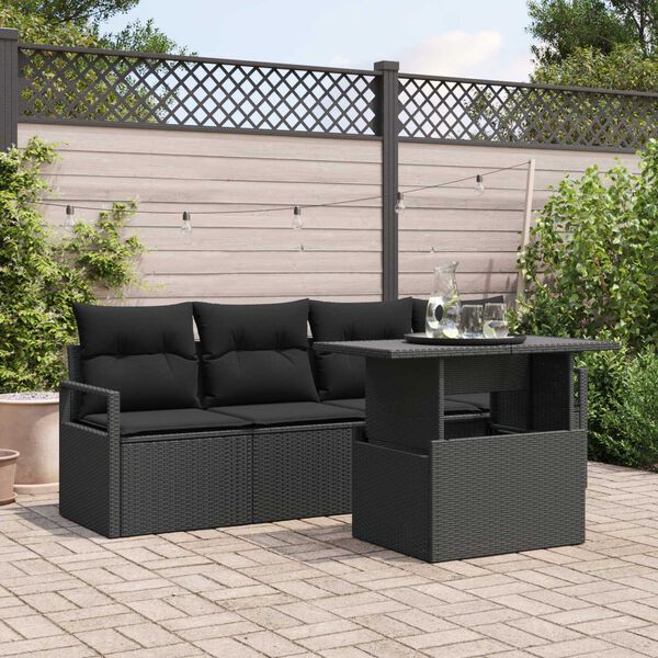 vidaXL Set Divano da Giardino con cuscino 5 pcs Nero Poly Rattan