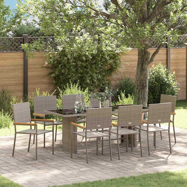vidaXL Set da Pranzo per Giardino 9 pcs Grigio polyrattan