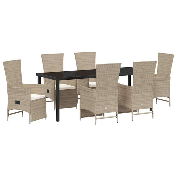 vidaXL Set da Pranzo per Giardino con cuscino 7 pcs Beige polyrattan