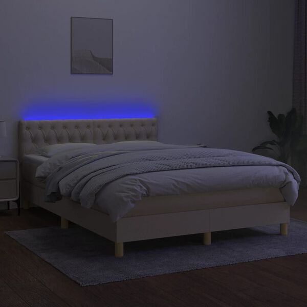 vidaXL Letto a Molle con Materasso e LED Crema 140x200 cm in Tessuto