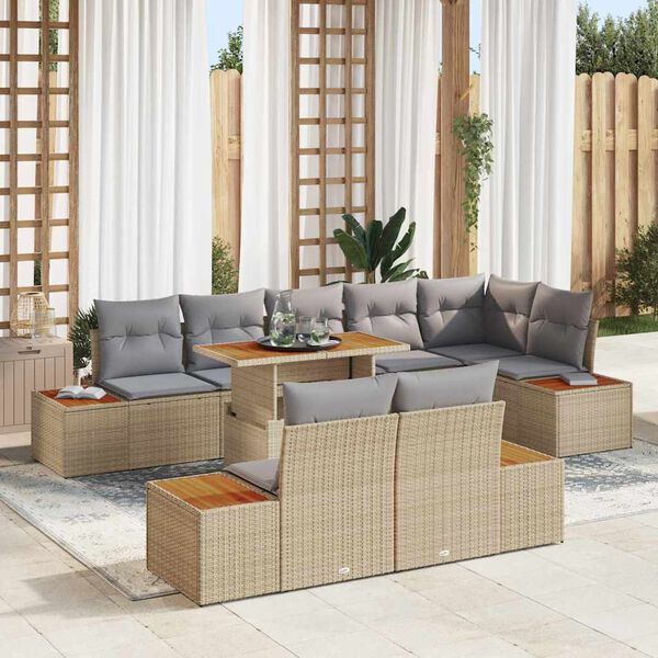 vidaXL Set da Pranzo per Giardino con cuscino 9 pcs Beige e grigio