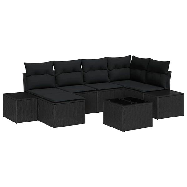 vidaXL Set Divano da Giardino con cuscino 7 pcs Nero polyrattan