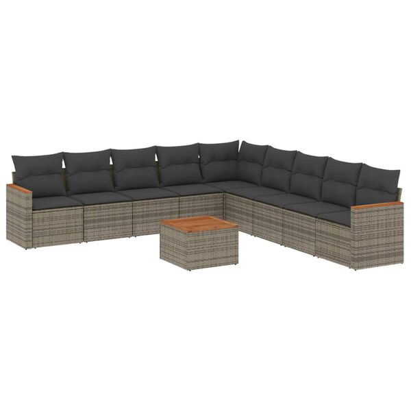 vidaXL Set Divano da Giardino 10 pz con Cuscini Grigio in Polyrattan