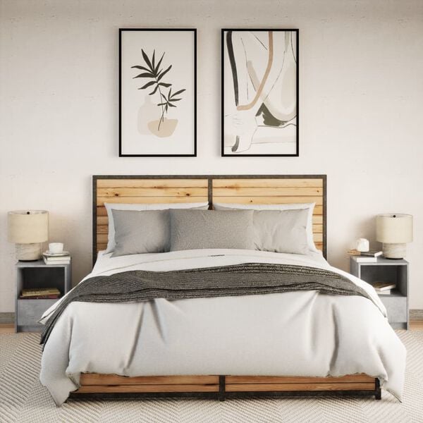 vidaXL Comodini con Luci LED 2pz Grigio Cemento in Legno Multistrato