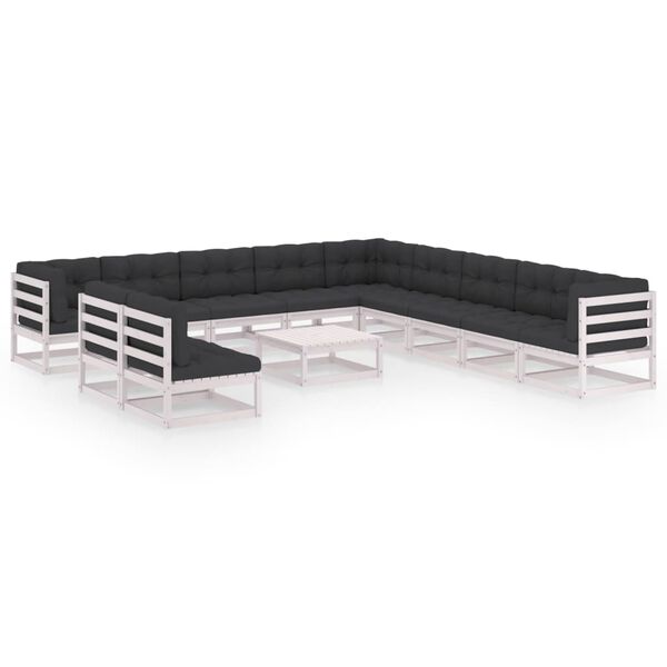 vidaXL Set Divani da Giardino 12 pz Cuscini Bianchi Massello di Pino
