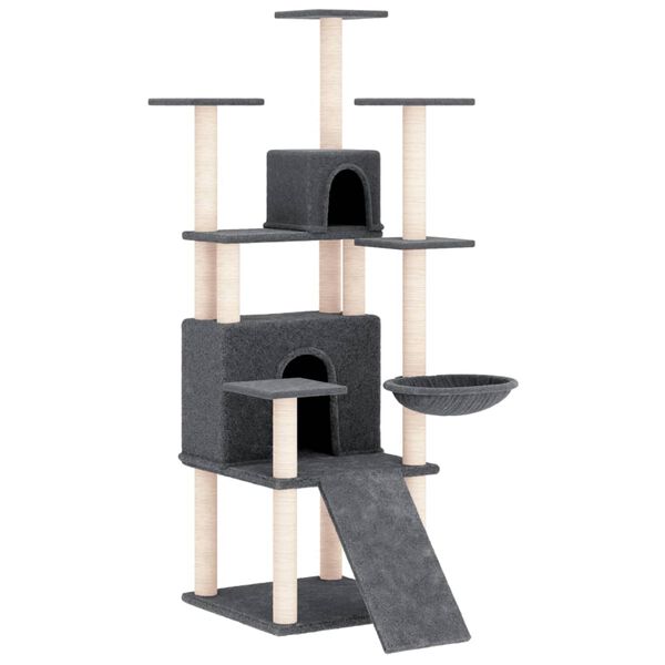 vidaXL Albero per Gatti con Tiragraffi in Sisal Grigio Scuro 154 cm