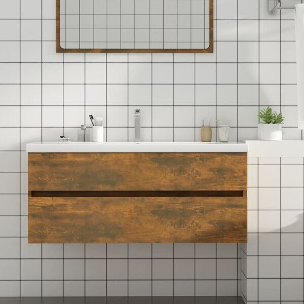 vidaXL Mobile Lavabo Rovere Fumo 100x38,5x45 cm Legno Multistrato
