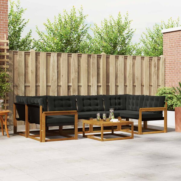 vidaXL Set di divani da esterno con cuscino 7 pcs Naturale e Nero